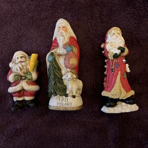 Set Of 3 VINTAGE SANTA CLAUSE Figurines 2 Porcelain 1 Clay. 2are Hand Painted